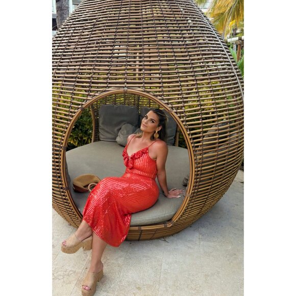 ANTHROPOLOGIE  If By Sea Sequin Slip Midi Dress in Orange Size Large - Picture 11 of 14